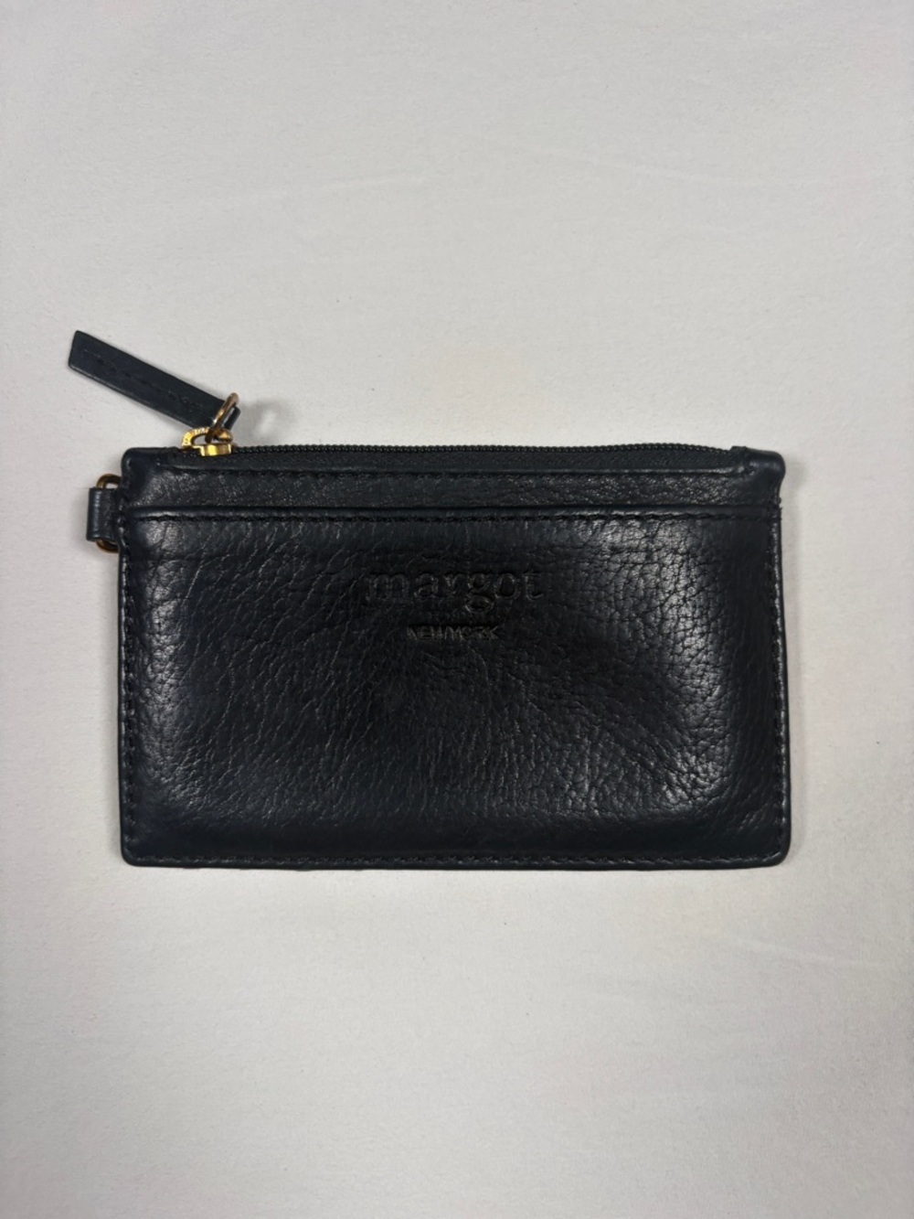 margot Black Leather Card Holder with Gold Hardware